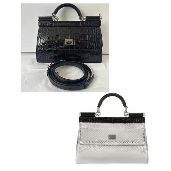 Dolce & Gabbana Sicily Double-face Top-Handle Bag Black & Sliver Small - Picture 1 of 12